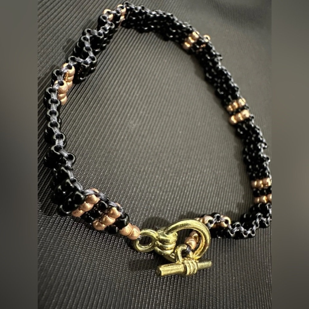 Handcrafted Black and Gold Braided Toggle Bracelet